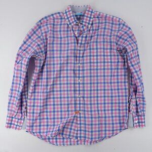 J. McLaughlin Button Down Shirt Long Sleeve Men Size Medium Pink Blue Check